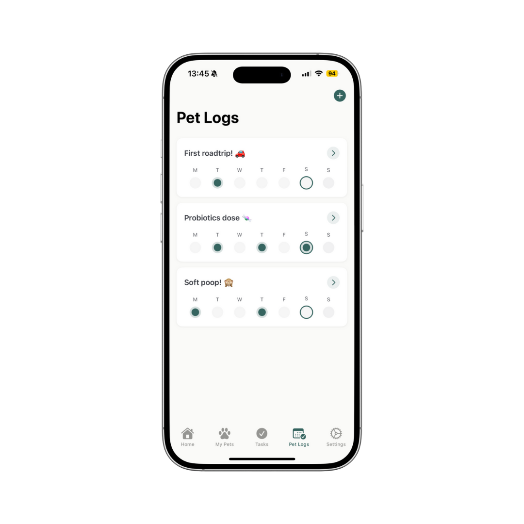 Los Peques app Track logs screen